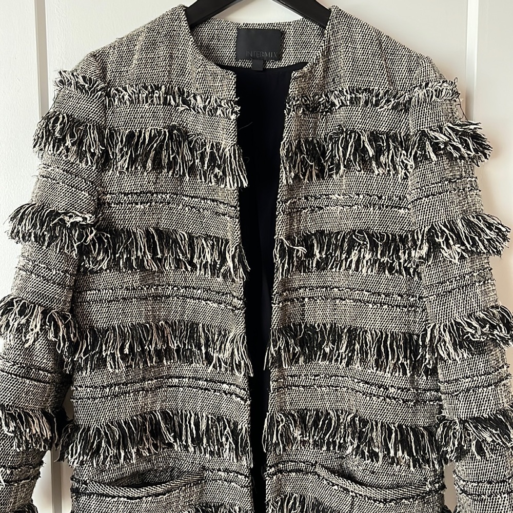 Black & white fringe coat from Intermix, size Small